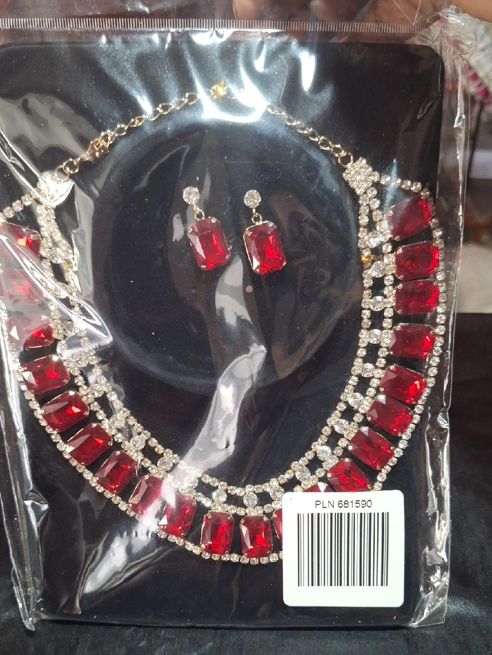 Red Crystal Statement Necklace and Earring Set